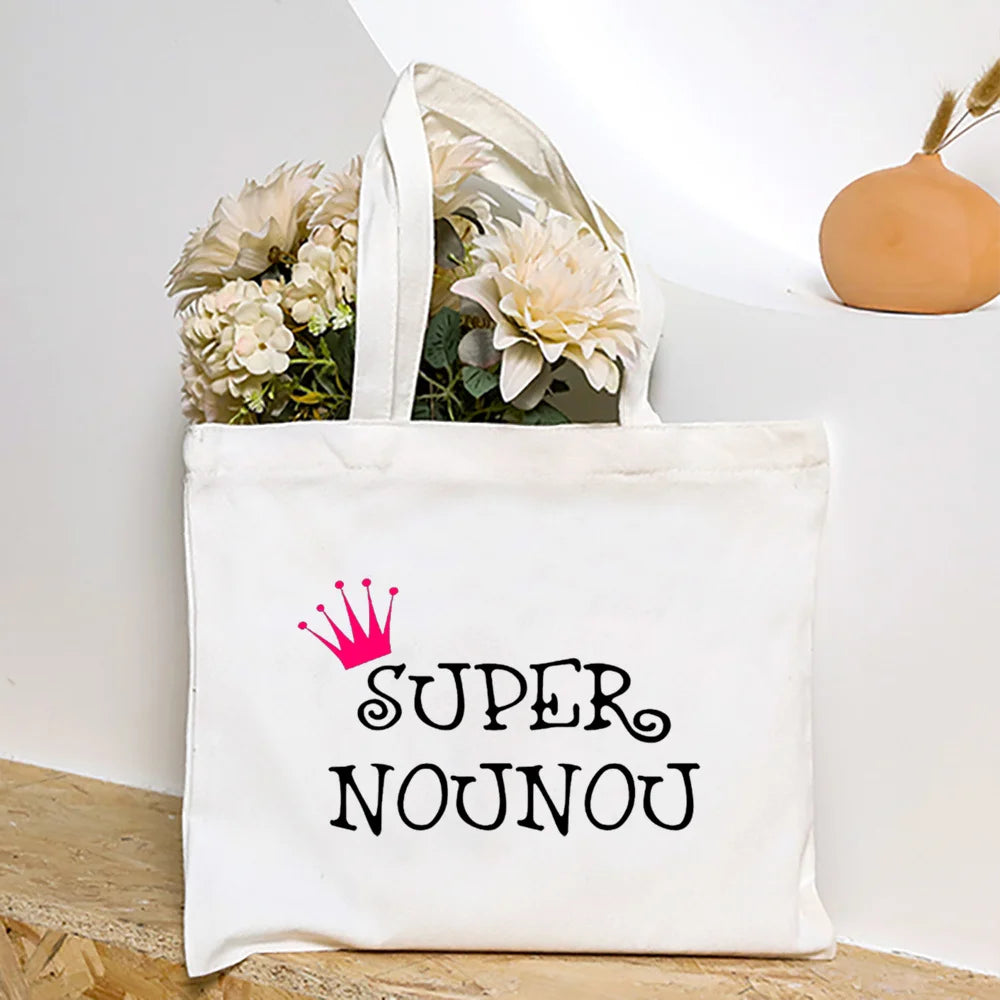 Merci Nounou French Printed Women Shoulder Bag Canvas Tote Bag Female