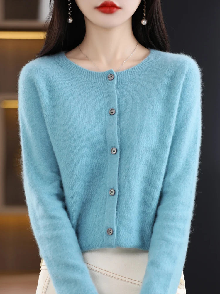 Long Sleeve 100% Merino Wool Sweaters Cashmere Cardigan Spring Autumn Women