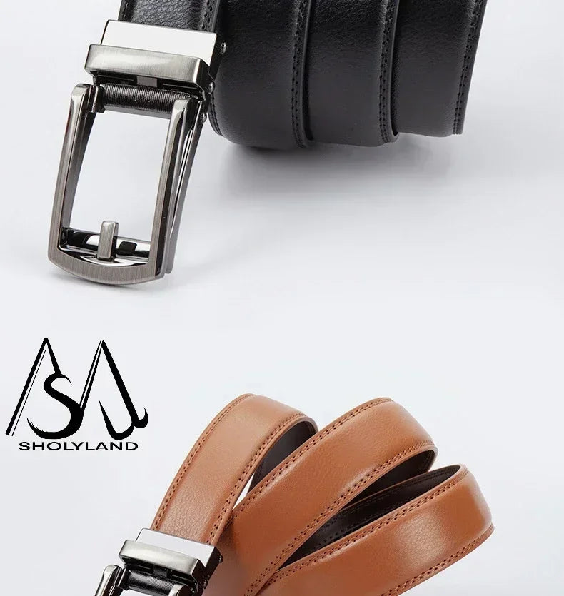 New Trendy Fashion Versatile Leather Men's Belt Alloy Automatic Buckle Two-layer Cowhide Classic Business Versatile Men's Belt