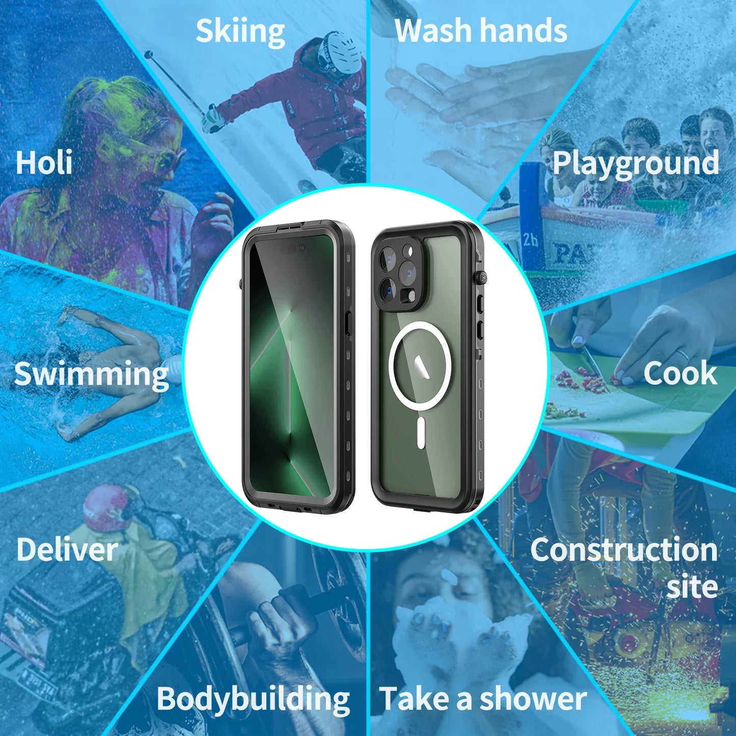 Magnetic shockproof dustproof IP68 professional waterproof phone case for iphone 16 pro max/15/14/13
