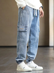 Plus Size Men's Cargo Jogger Jeans Hip Hop Streetwear Fake Pockets Stretched