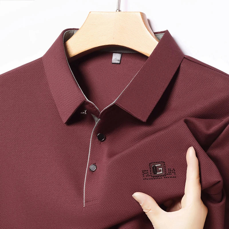 New Men's Business Casual Short Sleeved Shirt with Badge Solid Color Polo Shirt Fashionable Breathable Comfortable Versatile Top