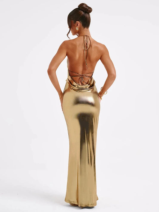 Evening Dresses: Elegant Temperament Formal Dress Halter Backless Bandage
