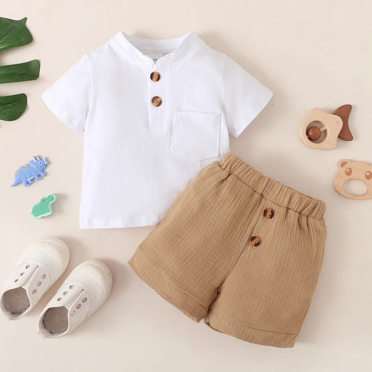 2PCS Infant Baby Boy Clothes Set White Short Sleeves T-shirt Shorts  Summer Daily Casual Outfit for Toddler Boy 3-24 Months