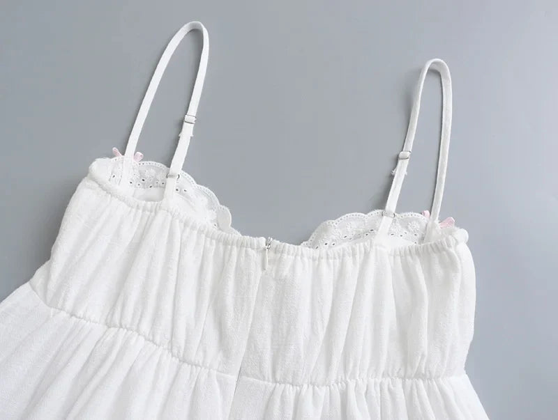 2022 Sexy White Spliced Embroidery Lace Bra Corset style Mini Dress Women Backless Party Skater Short Sling Robe Holiday