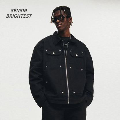 American Style High Street Metal Stud Denim Jacket Men's Brand Retro Hip-hop  Jacket