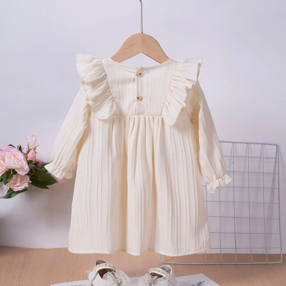Baby Girl Fashion Autumn Dress Princess Style Solid Color Ruffle Edge Dress