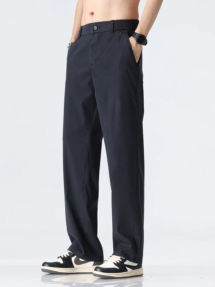Pants Men Lyocell Fabric Breathable Soft Straight Casual Trousers Loose