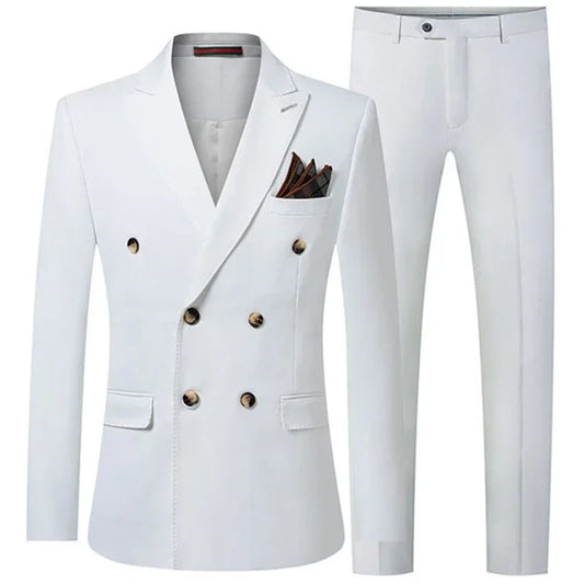 2023 Fashion New Men's Casual Boutique Double Breasted Solid Color Business Suit 3 Pcs Blazers Jacket Coat Trousers Vest Pants