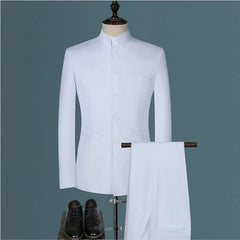 Mens Suits Set (Jacket+Pants) Boutique Fashion Stand Collar Chinese