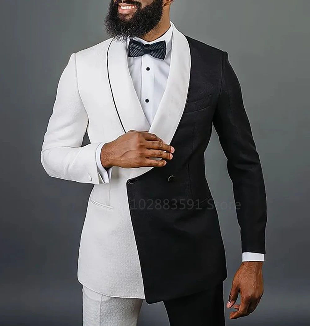 Tuxedo for Mens: 2 Pieces Men Suits Set  Wedding Groom Tuxedo White Black