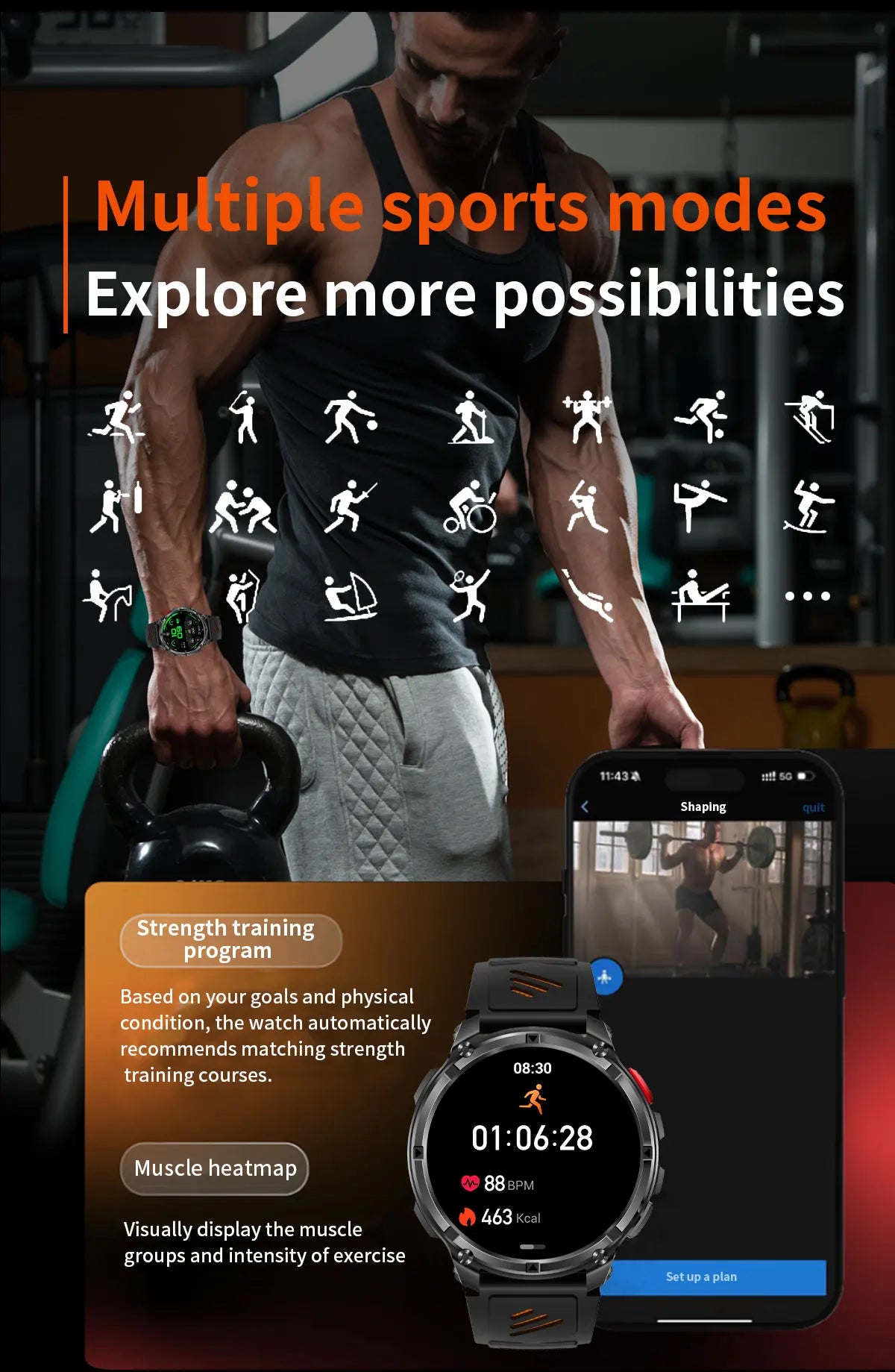 New T-Rex3 1100mAh Large Battery Durable Adult Smart Watch 1.7-inch GPS trackr Compass 5ATM Waterproof BT Call Sports Smartwatch
