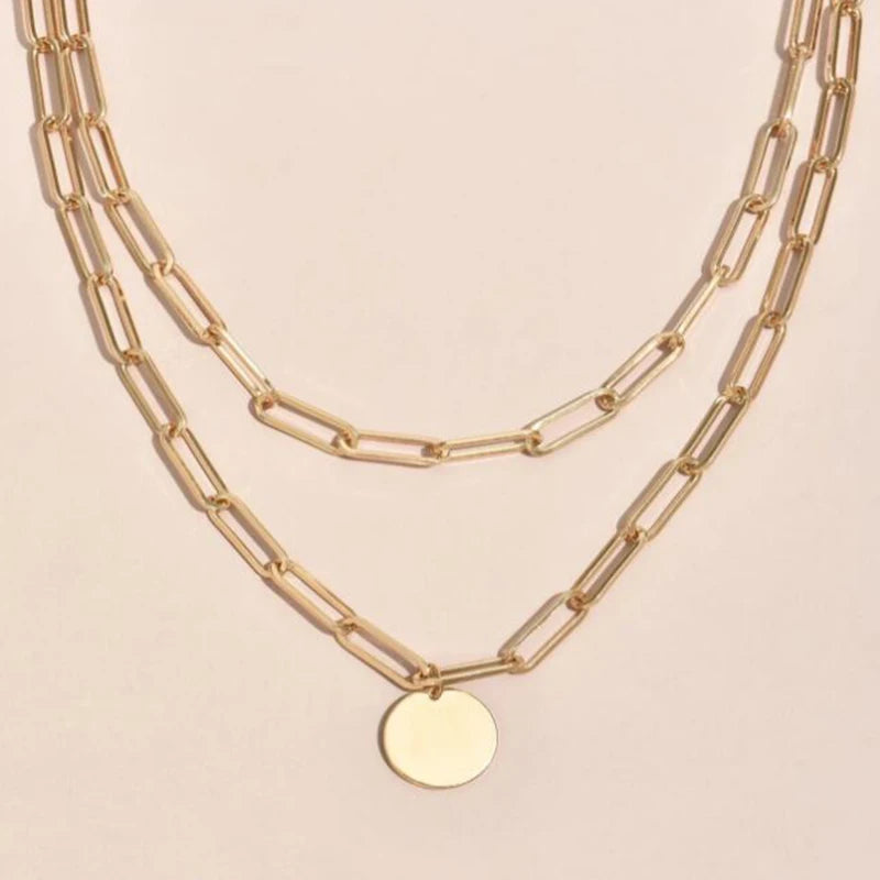 Vintage Round Charm Layered Necklace Women's Jewelry Layered Accessories
