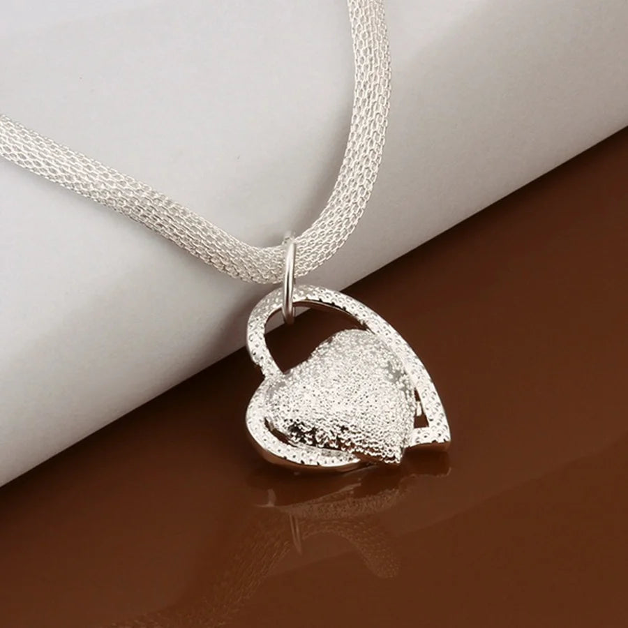 925 Sterling Silver Necklace Gorgeous Charm Fashion  Heart Wedding Lady