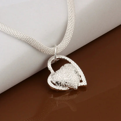 925 Sterling Silver Necklace Gorgeous Charm Fashion  Heart Wedding Lady
