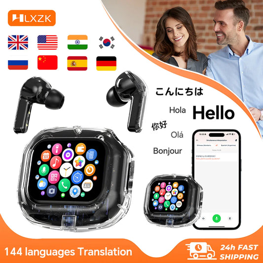 Wireless Bluetooth Headphones,144 Language Real Time Translation Earphones for Business,with Smart Touch Screen HiFi TWS Headset