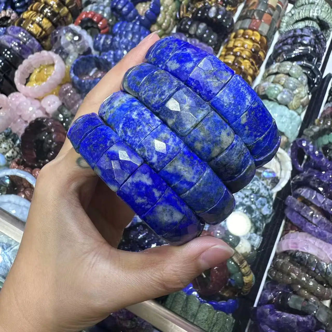 Natural 12x15mm Faceted Stone Unique Crystal Citrine Agate Amethyst Pyrite Fashion Elastic Handcrafted Bracelets Energy Bangles