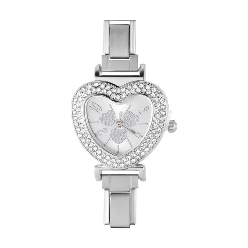 High Quality Fashion DIY 9MM Width Italian Elastic Charm Stainless Heart Shape Watch Bracelet Bangle for Friend Birthday Jewelry