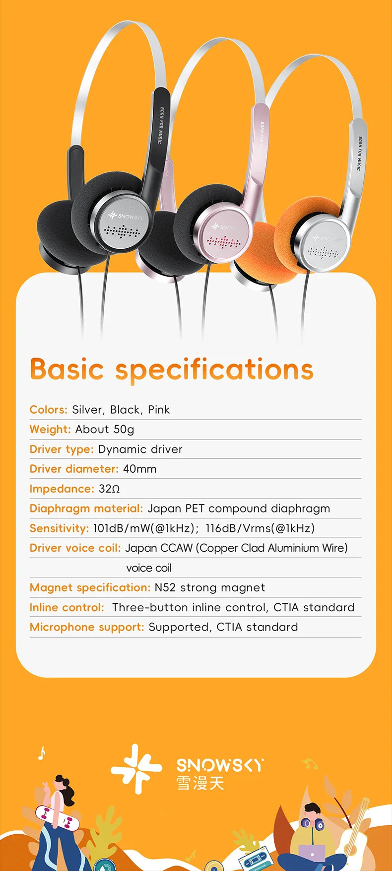 Snowsky/FiiO Wind 3.5mm ON-Ear Headphones for Recording Gaming with Microphone, 40mm Diaphragms driver,HiFi Sound
