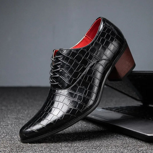 Luxury High Heel Shoes Men Classic Black Pointed to Dress Shoes For Men Wedding Formal Shoes Oxford Leather Social Shoes Male