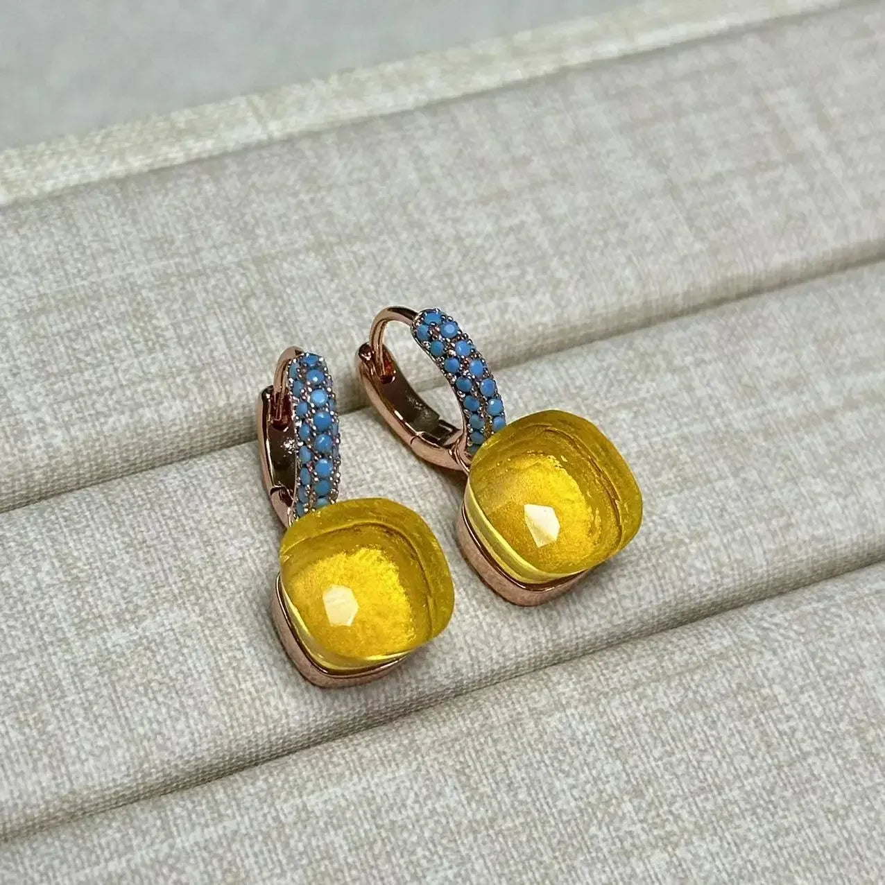 10.6mm Nudo Earrings Inlay Turquoise Zircon For Women Blue Topaz Drop Candy Square Crystal Earring Fashion Jewelry Gift