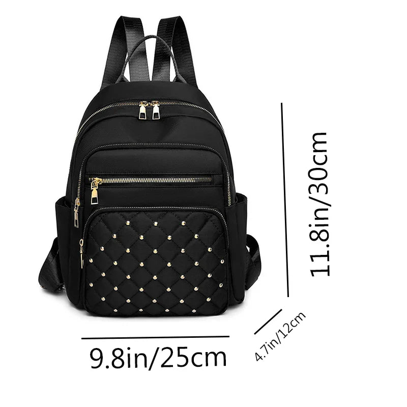 Diamond check embroidered thread riveted backpack women's fashion travel bag casual all-match women's backpack