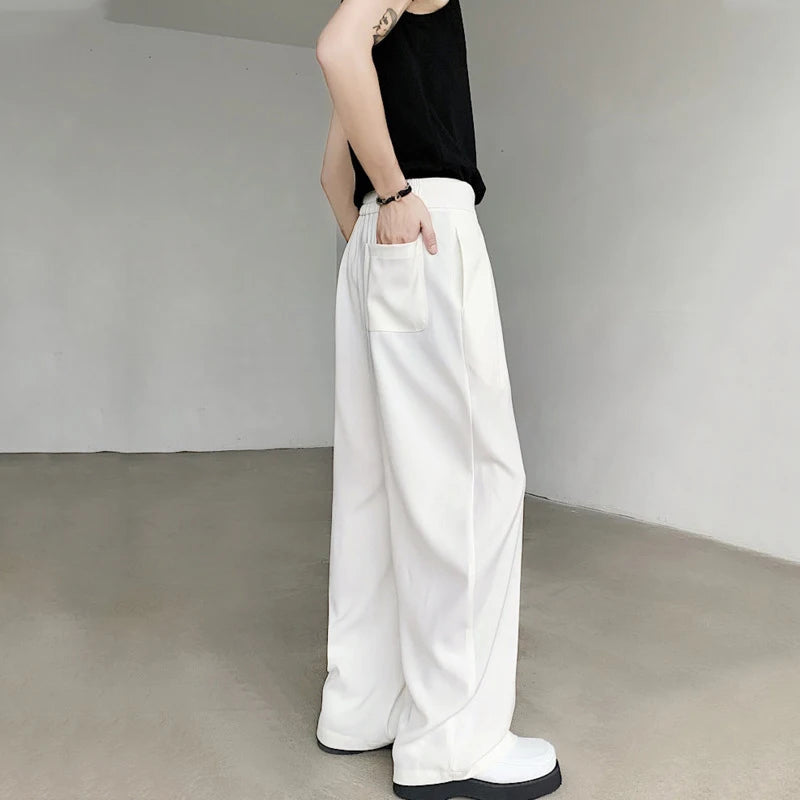 Summer Male Suit Pants Droop Solid Color Casual Straight Bottom Wide Leg