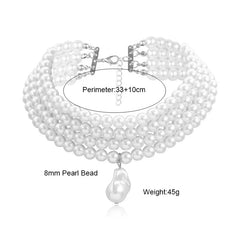 Classic Layered Strand Round Pearls Beads Collar Choker Necklace For Women Irregular