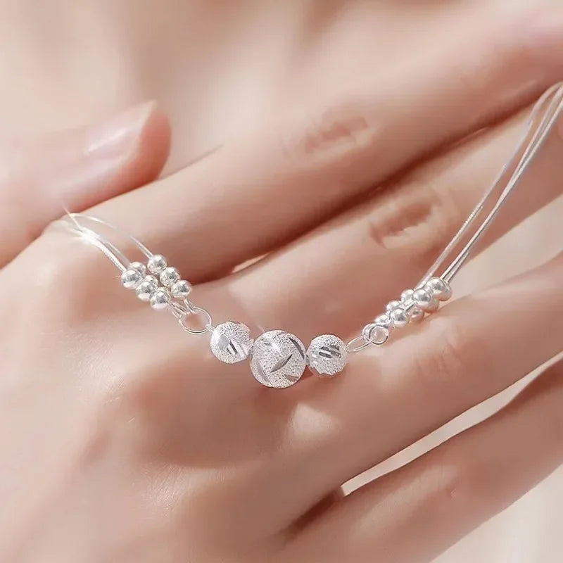Fine 925 Sterling Silver Lucky Beads Bracelets For Women Luxury Designer Multilayer Adjustable Bracelet Party Wedding Jewelery