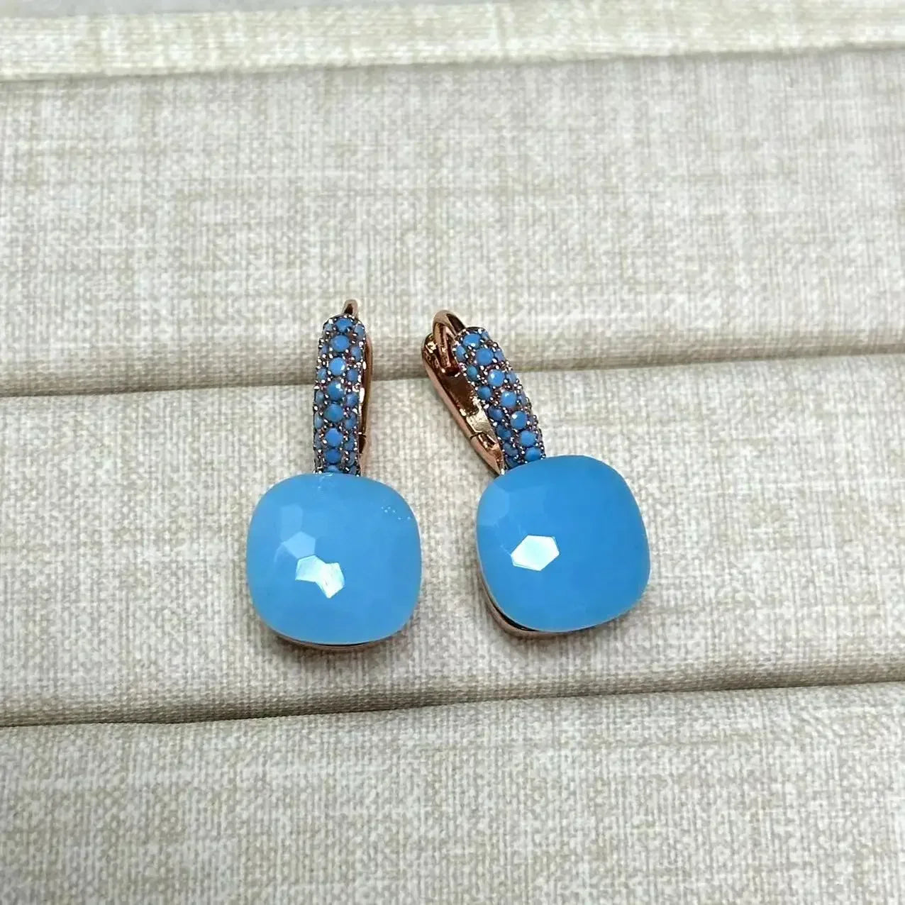 10.6mm Nudo Earrings Inlay Turquoise Zircon For Women Blue Topaz Drop Candy Square Crystal Earring Fashion Jewelry Gift