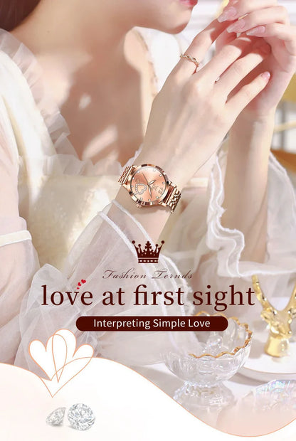 OLEVS 5189 Love Diamond Inlaid Steel Band Women's Quartz Watch