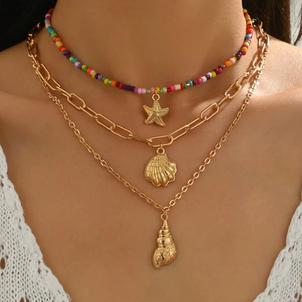 Bohemian Multilayer Handmade Beads Chain Fashion Necklaces Tassels Colorful Love Oil Drop Pendant Pendant Jewelry For Women Acce