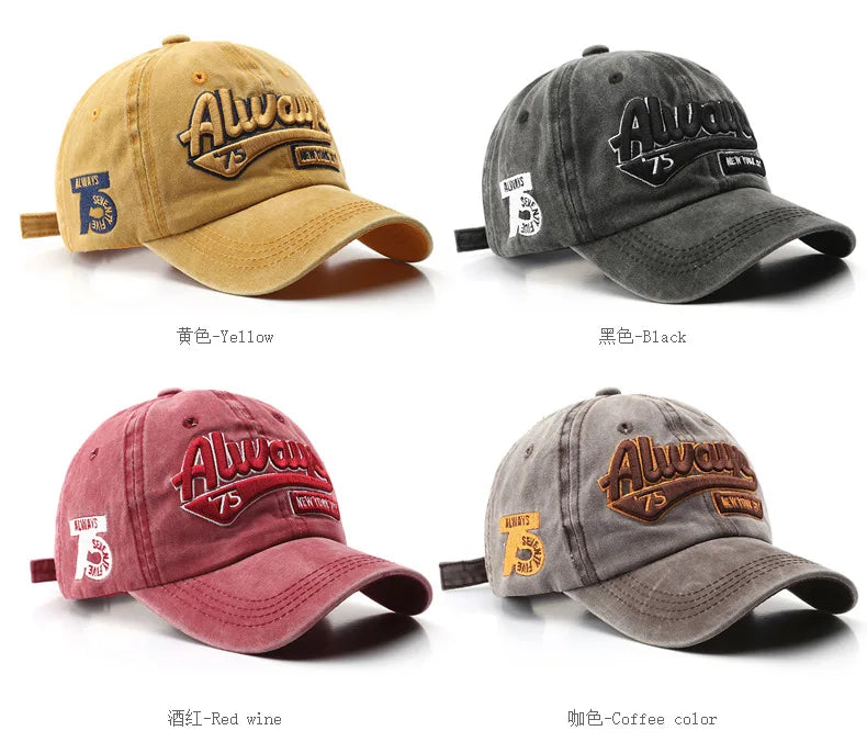 Women Men Baseball Cap Fashion Letter Embroidery Snapback Hat Vintage Washed