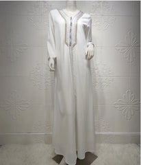 White Kaftan Dubai Abaya Turkey Muslim Hijab Dress Islamic Abayas Dresses For Women