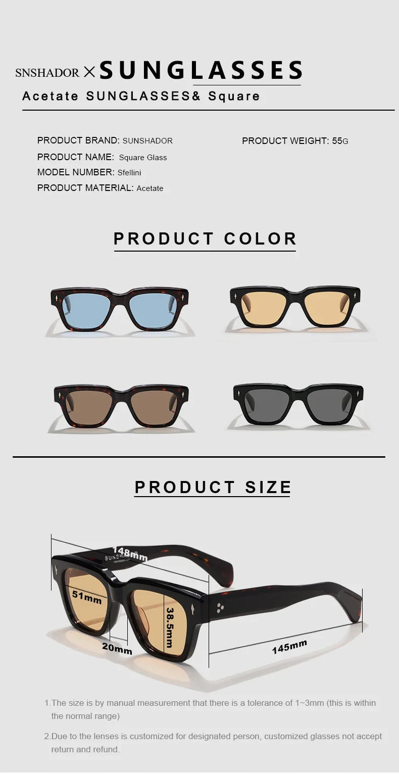 Luxury Brand Original Sunglasses Thick Acetate Handmade Men's Eyewear Designer Top Quality Women's Outdoor UV Protective glasses