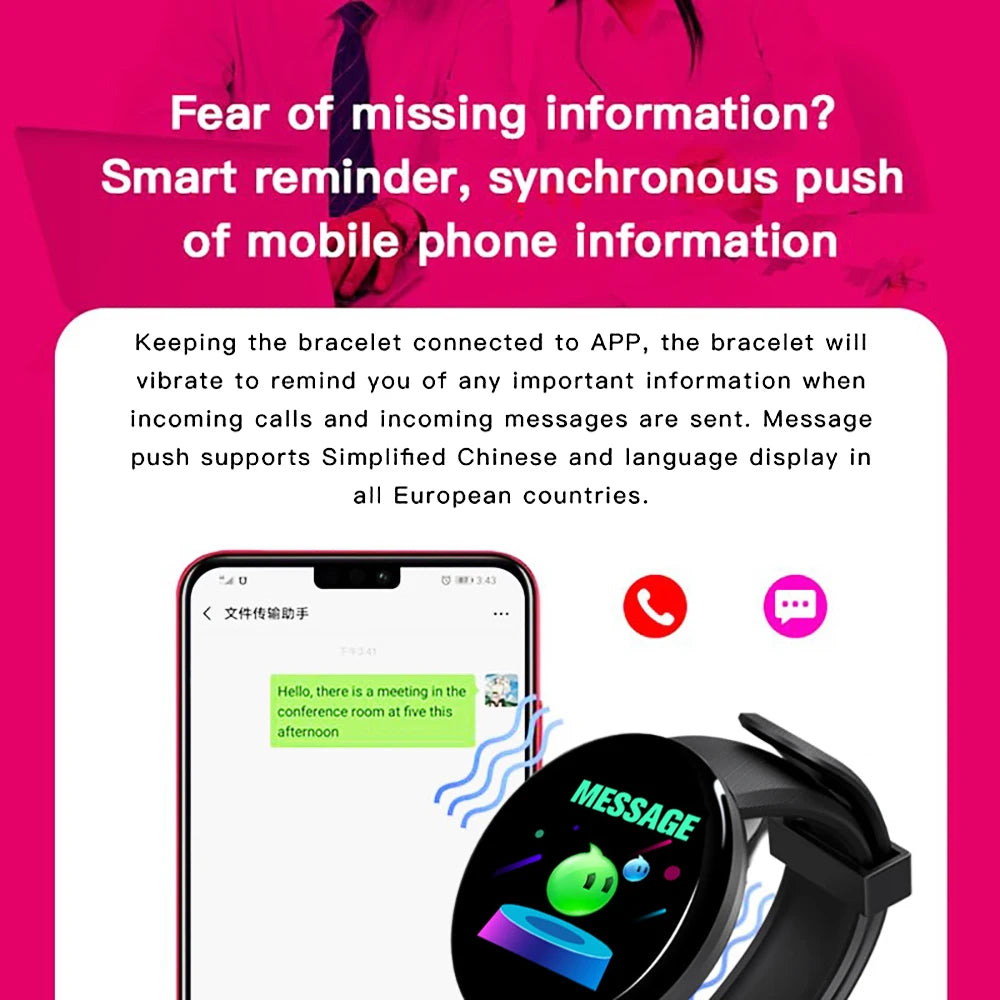 Smart Watch Men Women Smart Bracelet LED D18 Smartwatch Waterproof Smart Touch