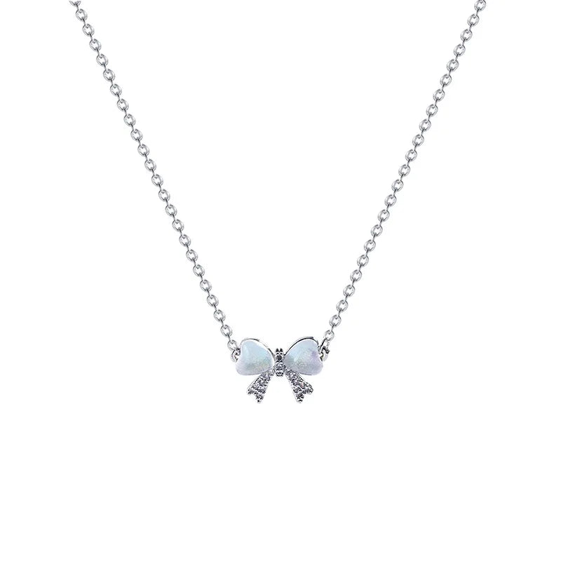 Light And Luxurious Opal Bow Necklace Women's Ins Fashionable And Versatile