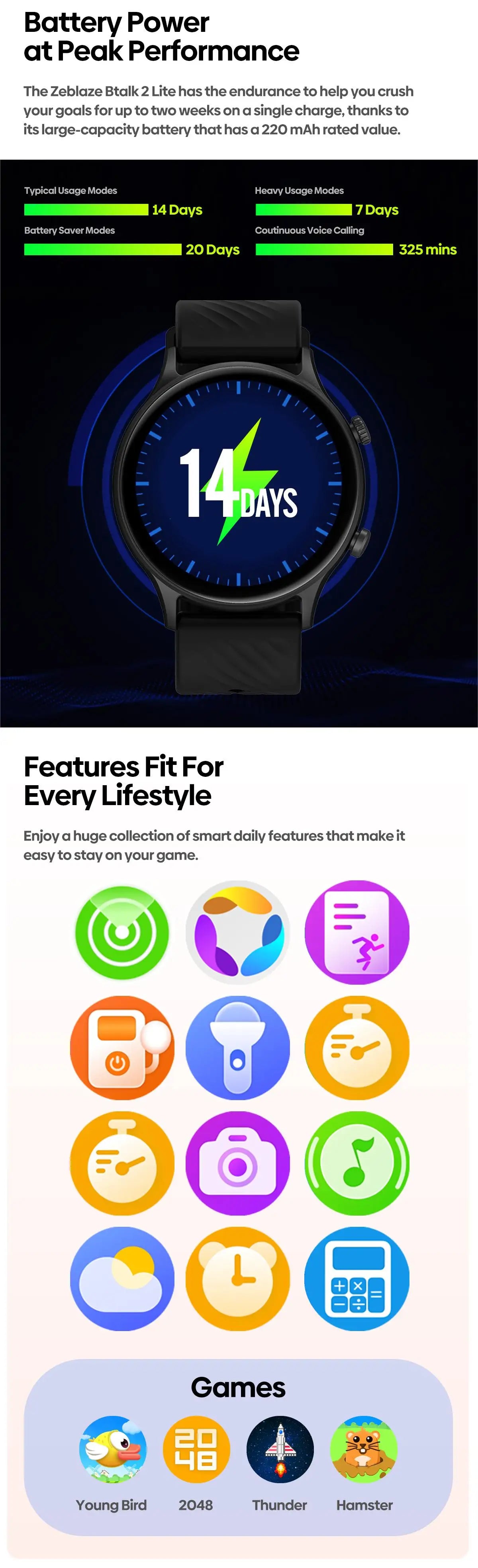 New 2024 Zeblaze Btalk 2 Lite Voice Calling Smart Watch Large 1.39'' IPS Display 100+ Sports Modes 24H Health Monitor Smartwatch