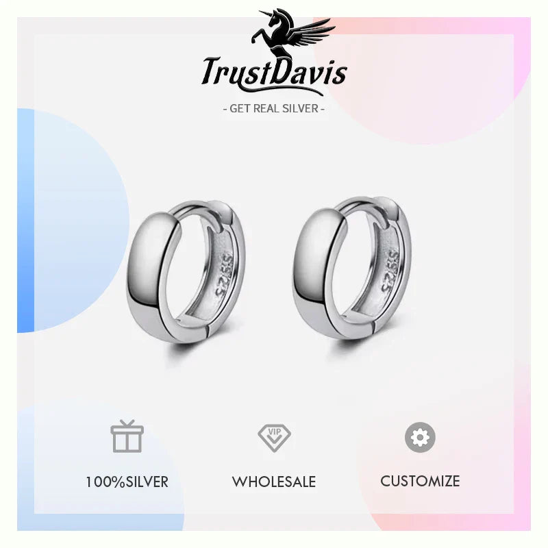 TrustDavis Man/Women's 925 Sterling Silver Hoop Earrings Cute Neat Gift For Girls/Boys Fine Jewelry Accessory Party Gift  DA1417