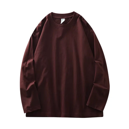 DUKEEN Men's 260G Long Sleeve T Shirts 2025 Spring Pure Cotton Solid Color Basic Crew-Neck Undershirt Men's Loose Tops 11 Color