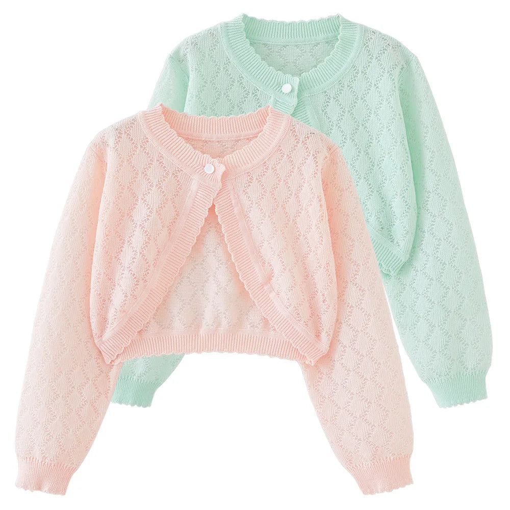 Plain Green Cardigan Girls Thin Summer Jacket Cotton Children Coat Kids Clothes