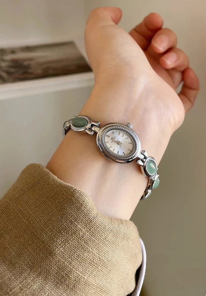 High-end Luxury Watches for Woman Elegant Green Jewelry Jade Quartz Bracelet Wristwatch Gift for Women Lady Fashion Dress Watch