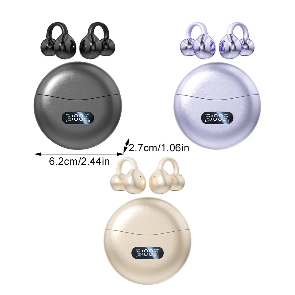 M79 Wireless Hifi Bluetooth 5.4 Earbuds Clip on Ear with Digital Display Waterproof Sport Headsets with Mic