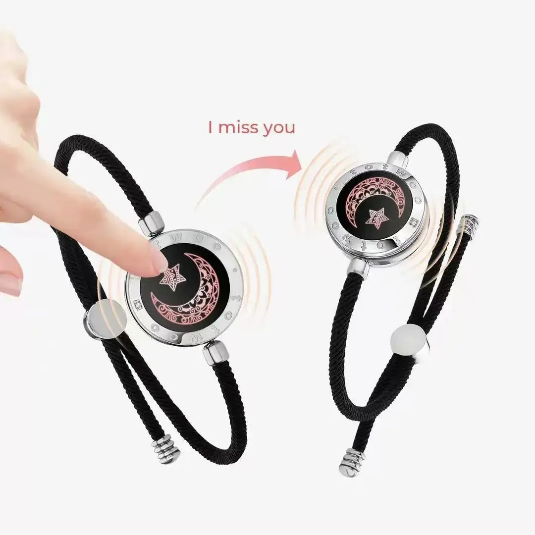 Totwoo Long Distance touch Light up&Vibrate Bracelets for Couples, Long Distance Relationship Gifts Smart Sun&Moon Love Bracelet