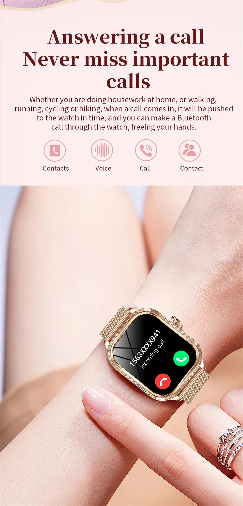 New Luxury Smart Watch Women 1.75" HD Display Heart Rate Sport Fitness IP68 Waterproof Bluetooth Call Smartwatch For Lady Gift