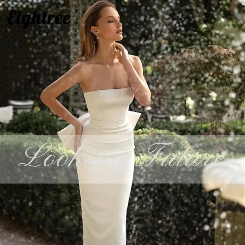 White Bridesmaid Dresses: Wedding Dress Strapless Split Bridal With Bow Backless