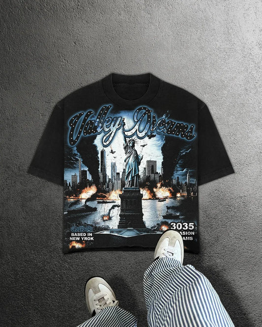 Statue of Liberty Graphic T Shirts Oversized Y2k Tops Harajuku Vintage Gothic Streetwear Black Short Sleeve T Shirt Men Clothing