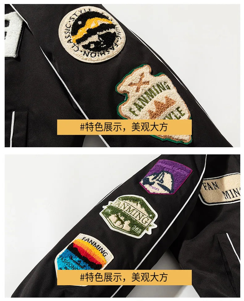 American Street Embroidery Jacket Men's Baseball Shirt Heavy Cotton Coat Men's