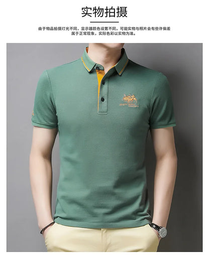 Summer New Men's Embroidered Polo Collar 100% Cotton Short Sleeved Polo Shirt Fashion Solid Color Casual Top T-shirt M-4xl