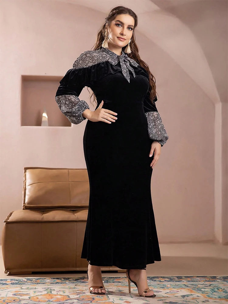 TOLEEN Women Plus Size Maxi Dresses Black Sexy Ladies Stand Collar Fishtail Dress Retro Slim-fit Wedding Dress For PROM Party